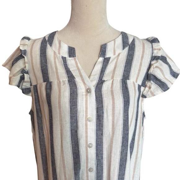 Cynthia Rowley Linen Striped Button Front Ruffle Dress Medium Resortwear Summer - Picture 2 of 12